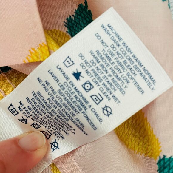 ~ Lands' End 16p Pineapple Print No-Iron Cotton Sleeveless Shirt Button-Up Pink - Picture 10 of 11